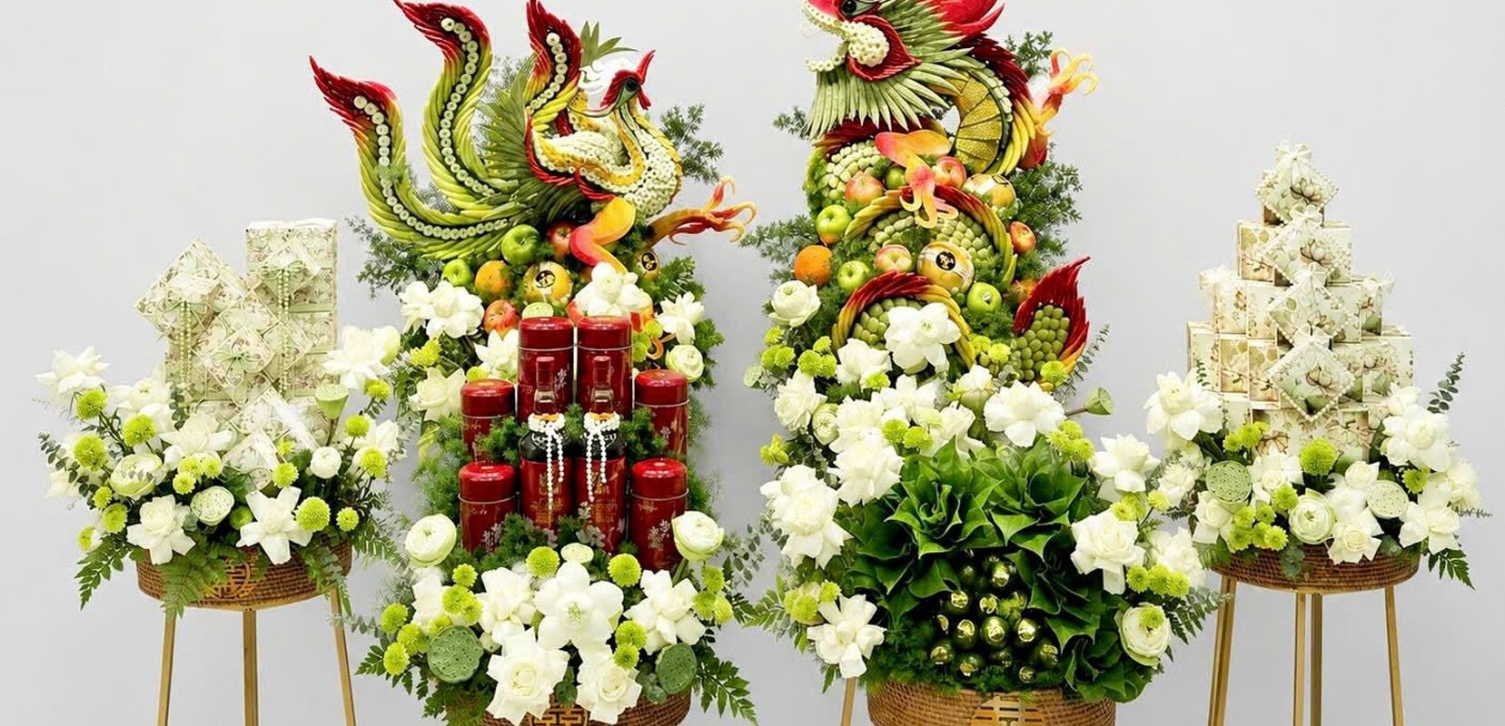 Mâm Quả Cưới Hỏi Rồng Phụng Cần Đước | Sang Trọng, Ý Nghĩa Ngày Cưới